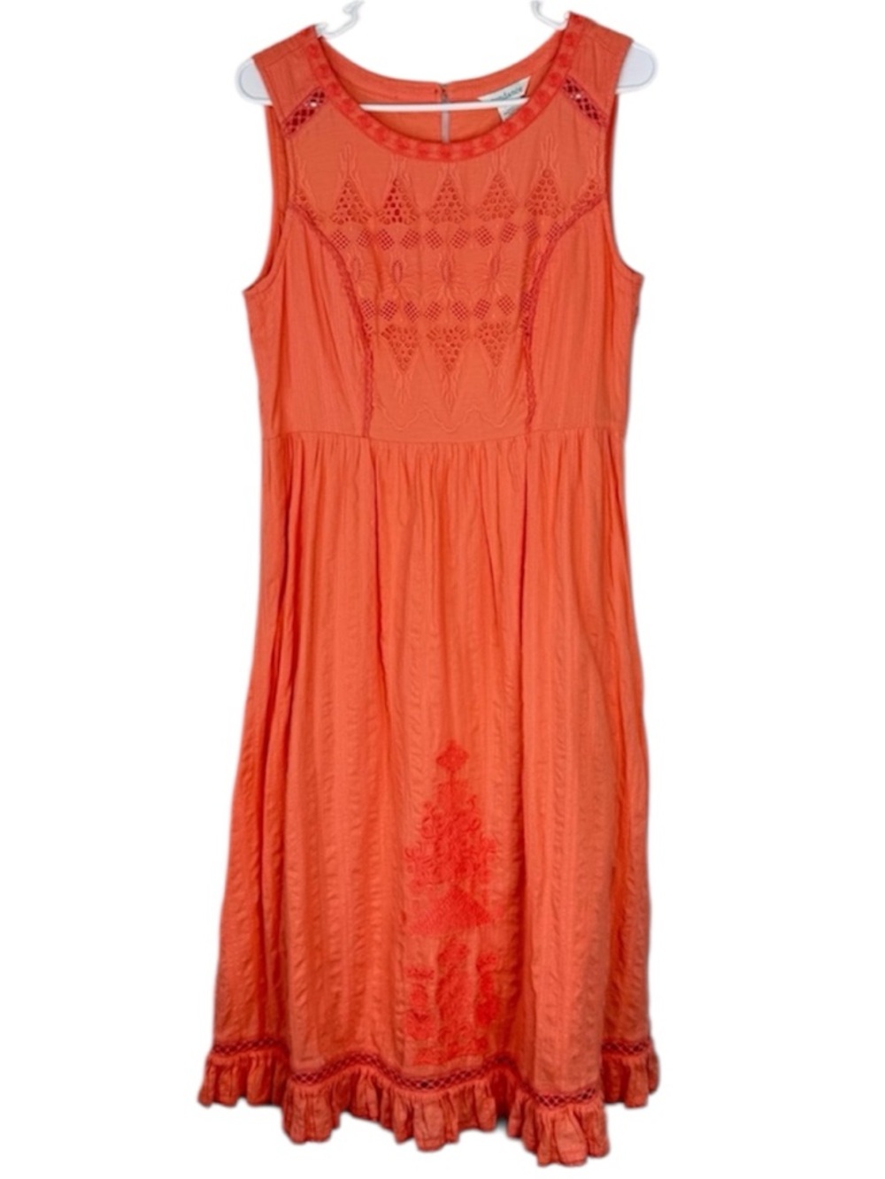 Sundance Coral Embroidered Cotton Midi Dress Sleeveless Boho Size M